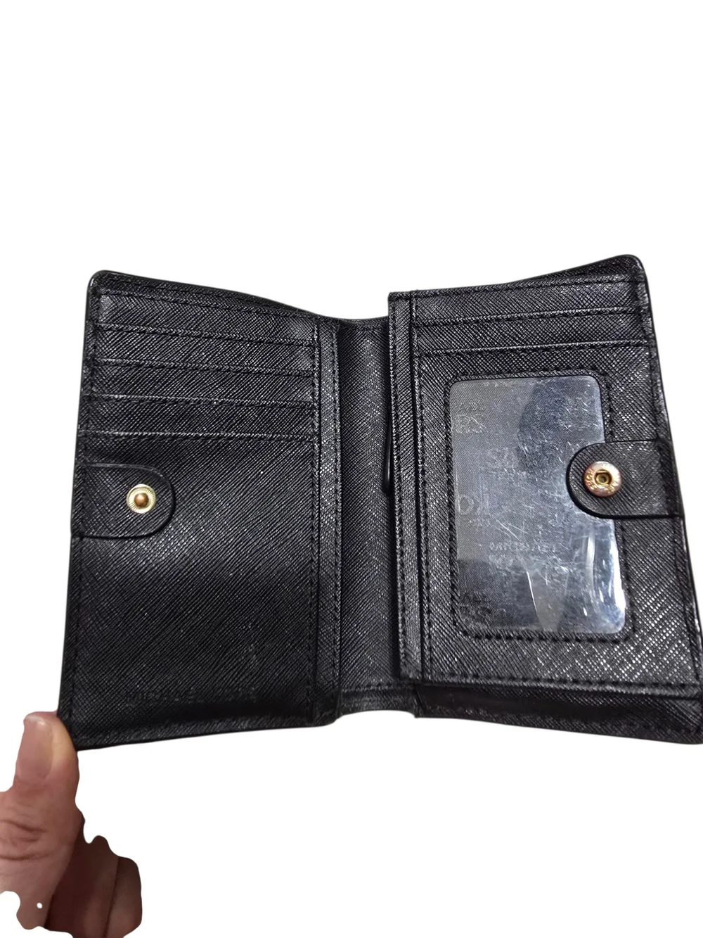 Michael Kors Jet Set Bifold Black Pebbled Leather Wallet with Gold Plate